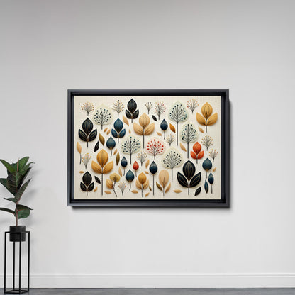 Scandinavian Folk Art, Black and Beige Abstract Botanical Wall Art for Scandinavian Home Decor, Decor Canvas, Art Print