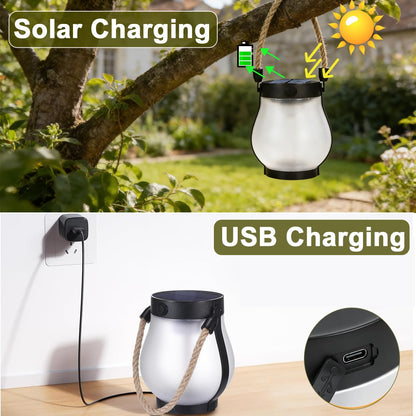 Yomistar Solar Lanterns Outdoor Waterproof 2 Pack Hanging Solar Lantern with Flickering Flame, Solar Flame Lantern with USB Charging, Decorative Lanterns Lights for Yard Porch Camping Patio