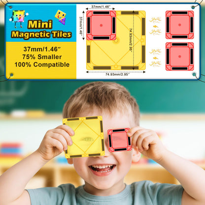 Coodoo Magnetic Tiles for Kids Ages 4-8 Toddler Toys Magnetic Blocks Building Toy STEM Outdoor Kids Toys Gift for Boys & Girls 3+ Year Old, Pocket-Sized Mini Tiles for Classroom Must Haves