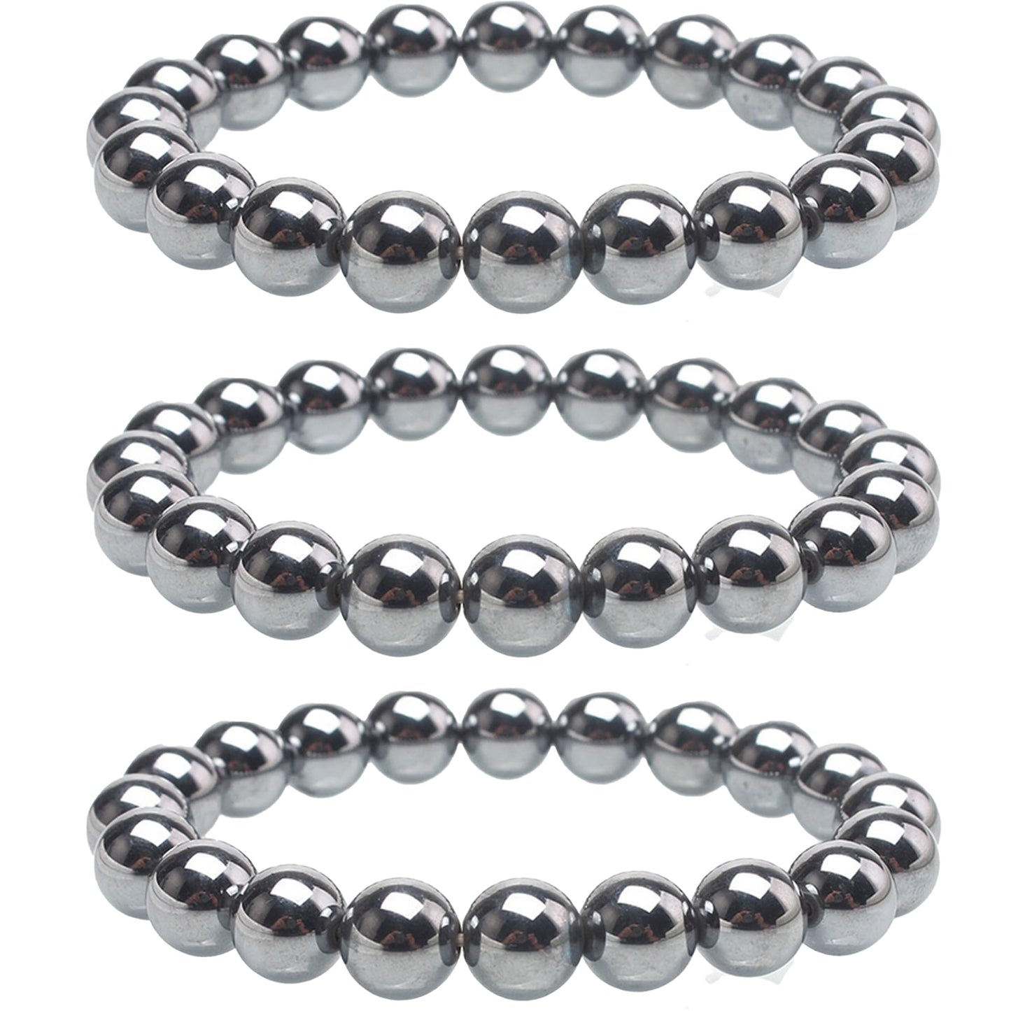 Cryhand Handmade 8mm Beaded Bracelets For Men Protection Bracelet For Women Chakra Feng Shui Stretchy Handmade Lucky Money Stretchy Crystal Bracelets Best Gifts (Hematite 3PCS)