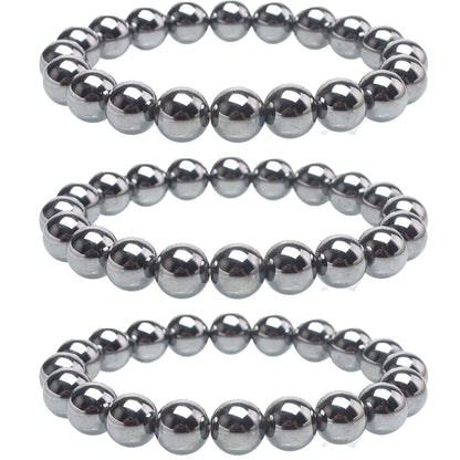 Cryhand Handmade 8mm Beaded Bracelets For Men Protection Bracelet For Women Chakra Feng Shui Stretchy Handmade Lucky Money Stretchy Crystal Bracelets Best Gifts (Hematite 3PCS)