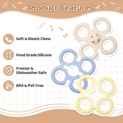 Yaozyety Baby Teething Toys 3 in 1 Silicone Teethers - BPA Free Food Grade Silicone Teething Ring Rattle Toys for Babies 3-6 Months 6-12 Months, Soft & Easy Hold, Baby Chew Toy for Toddlers (Yellow)