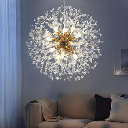 YUFENG Modern Dandelion s, Crystal Fireworks Sputnik Ceiling Light Fixture, Round Pendant Lighting for Dining Room Living Room Bedroom Bathroom Kitchen Foyer Girls Room,Silver 8Lights