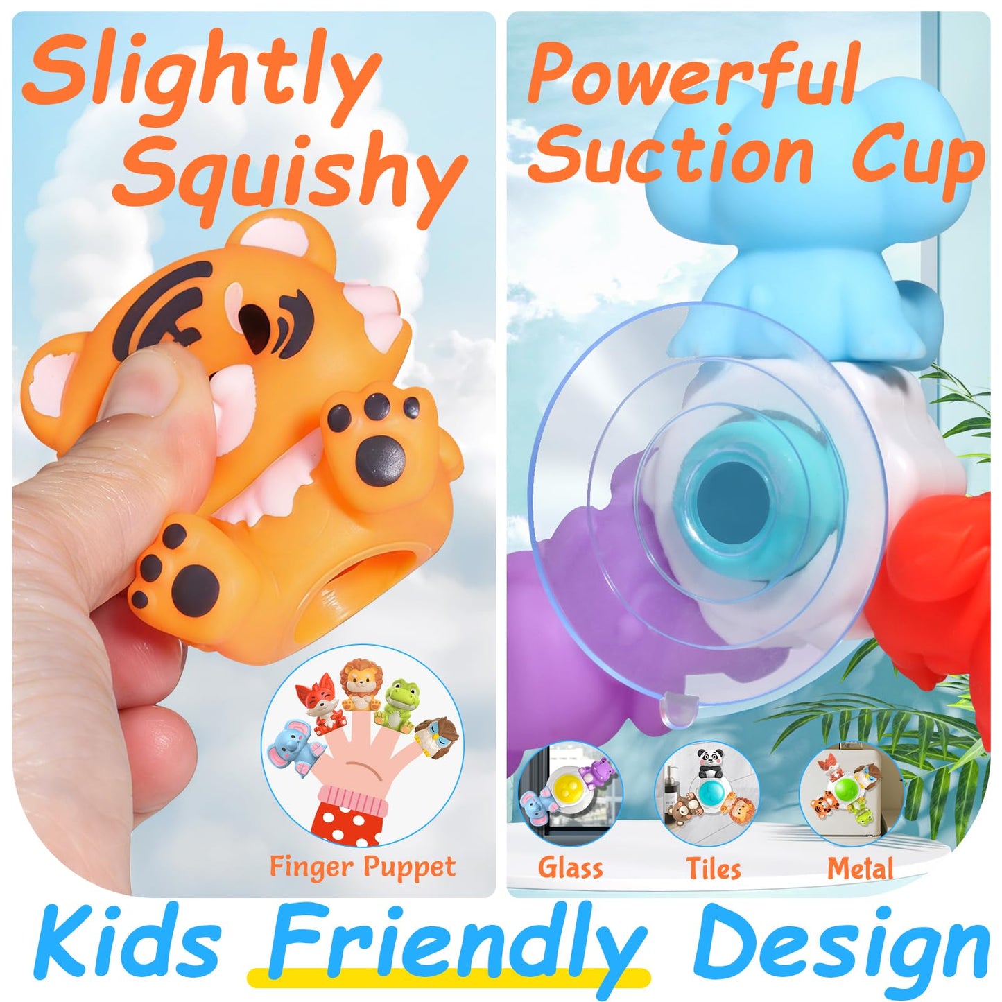 3PCS Cute Safari Animals Suction Spinner Toys for Babies, Detachable Soft Animal Figurines Finger Puppet, Bath Toy for Toddler Ages 1-3, Montessori Toys Birthday Gifts for Boys and Girls 12 Months+