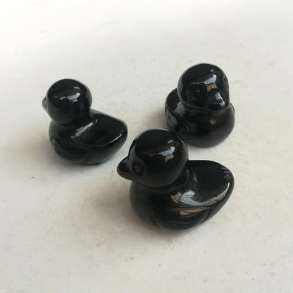 Bacatgem Natural Black Obsidian Crystal Duck Carving Positive Energy Home Decoration Desk Decor,1.18 Inchs Crystal and Healing Stone Ornament