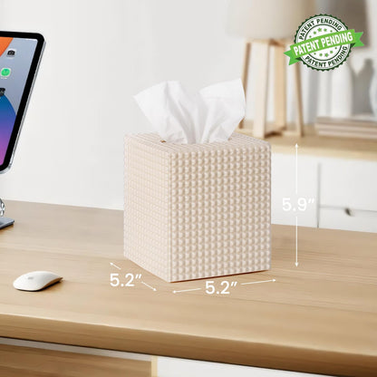 Tissue Box Cover, Square Modern Facial Acrylic Tissue Holder, Aesthetic Cube Napkin Dispenser Accessories for Bathroom Vanity Countertop, Night Stand, Office Beige