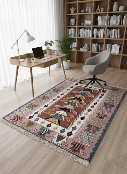 Handmade Turkish Area Rug(YORUK Kilim) - 100% Wool - 2.5x4 ft (31x48 in) Small Area Rug - Muted Earthy Tones, Traditional Geometric Pattern, Boho Decor for Bedroom, Entryway, Office