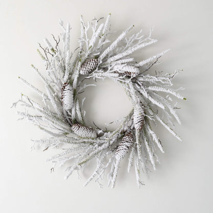 Sullivans 24" Flocked Pine Twig Wreath, Christmas Wreath, Front Decor Decor, Perfect for Fireplace Mantels, Dining and Living Rooms