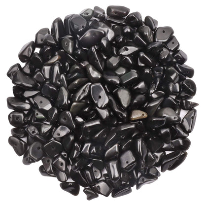 500 pcs Natural Chip Stone Beads, Black Obsidian Onyx 5-8 mm Irregular Gemstones Healing Crystal Loose Rocks Bead Hole Drilled for Jewelry Making Bracelet