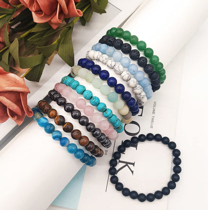 Jewdreamer 12Pcs Natural Stone Beaded Bracelets for Women Men Semi-Precious Gemstones Bracelets Crystal Beaded Bracelet Unisex Adjustable Stretch Bracelets 8MM