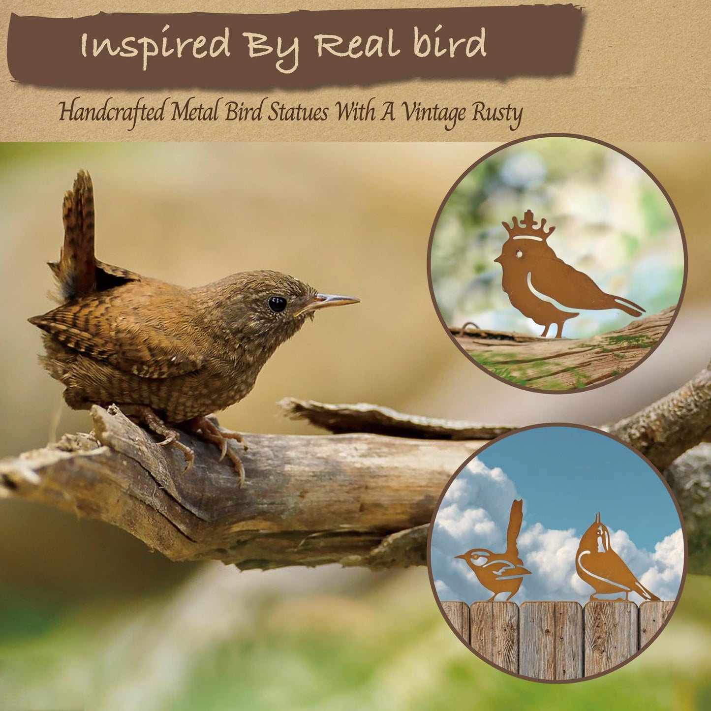 MORYSPEX 5PCS Rusty Metal Bird Silhouette Statues - Rustic Outdoor Decor for Garden, Fence and Yard Art, Lifelike Metal Birds Yard Decorations Fence Ornaments Yard Art Bird Lovers Gift Ideas