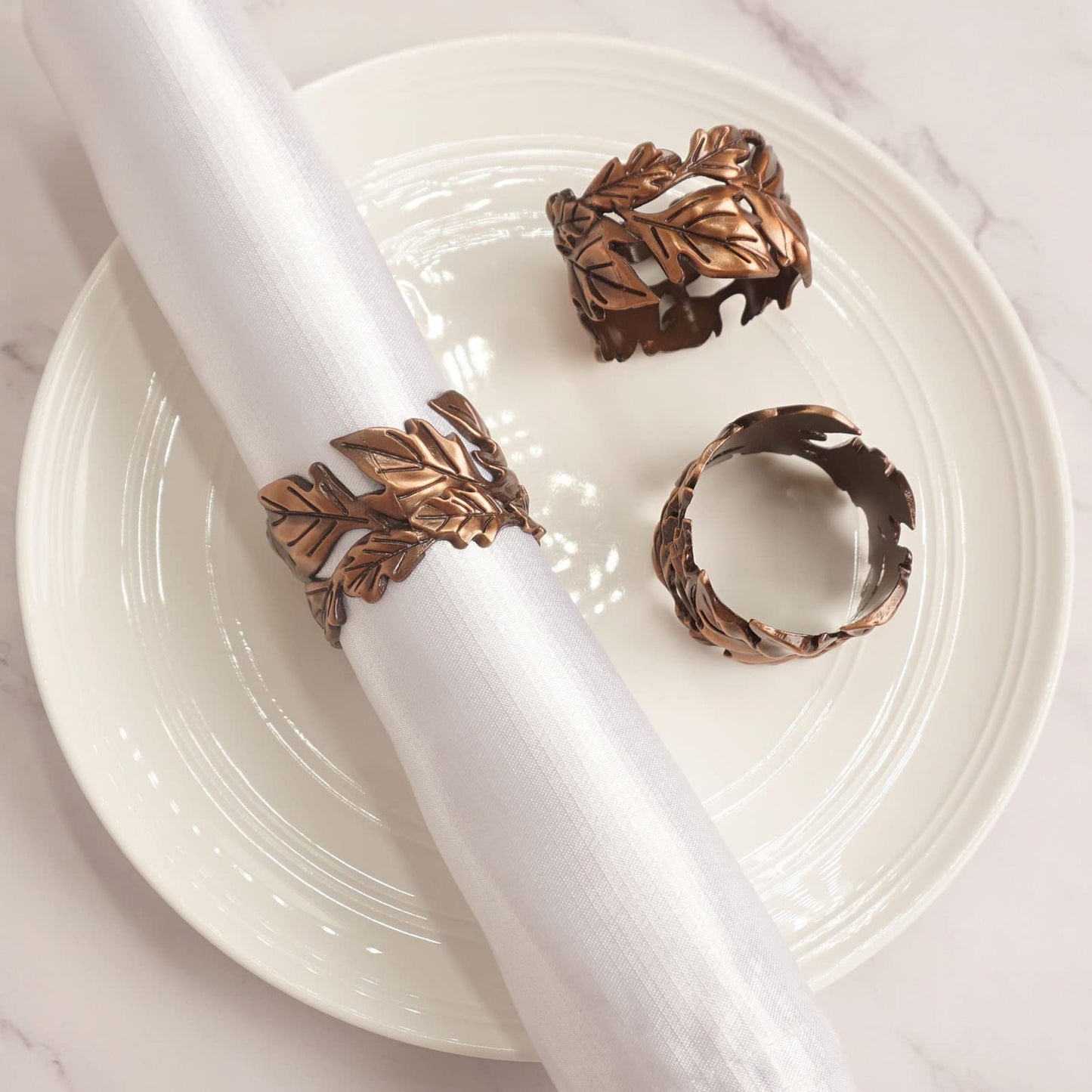 Utalek Leaf Shape Napkin Rings Set of 6, Bronze Napkin Rings Metal Napkin Ring Holders for Dinner Party, Wedding, Banquets,Thanksgiving, Holiday Table Settings