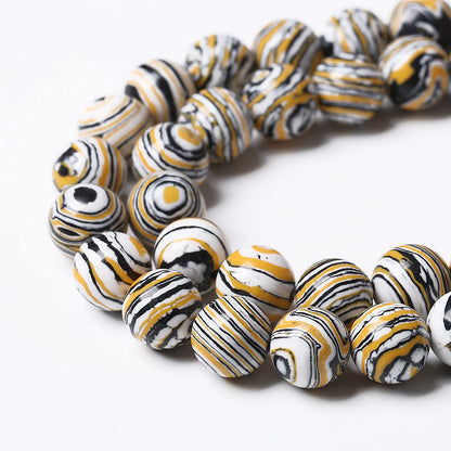 36pcs 10mm Natural Yellow Malachite Beads Round Loose Beads for Jewelry Making DIY Bracelets Necklace Crystal Energy Healing Power Stone (10mm, Yellow Black Malachite)