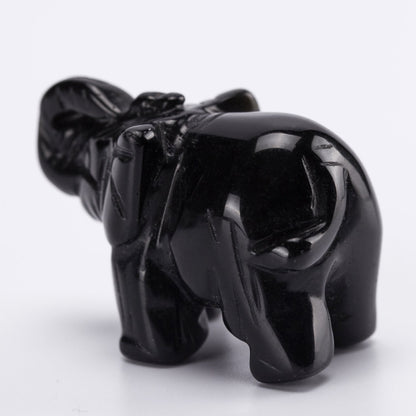 YWG Black Obsidian Elephant 1.5 Inches Statue Crafts Natural Stone Carved Figurine Chakra Carving Stones Healing Reiki