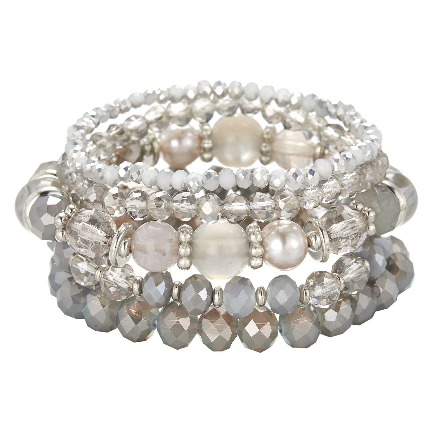 Noessla Beaded Boho Stretch Bracelet Colorful Stackable Crystal Beads Bracelets Trendy Costume Jewelry Mothers Day Gifts for Women(21-Grey)