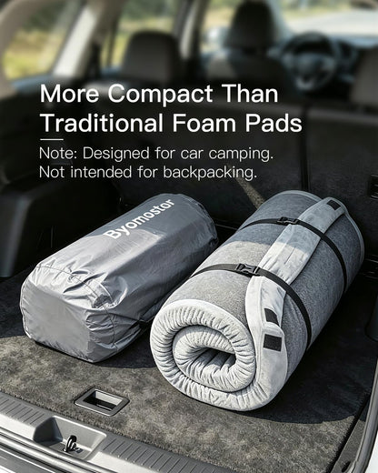 Byomostor 4" Ultra-Thick Foam & Air Camping Mattress with Built-in Rechargeable Air Pump, 9.5R Insulated Portable Foam Sleeping Pad for Car, SUV, Rooftop Tent – Single Size, All-Season Comfort