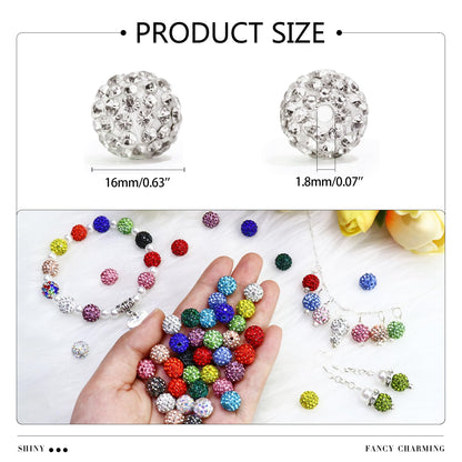 Dowarm 110PCS 10MM White Rhinestone Beads for Jewelry Making, Round Polymer Clay Crystal Beads for Crafts Bracelet Necklace Beaded Pen, Shamballa Pave Disco Ball Diamond Bead