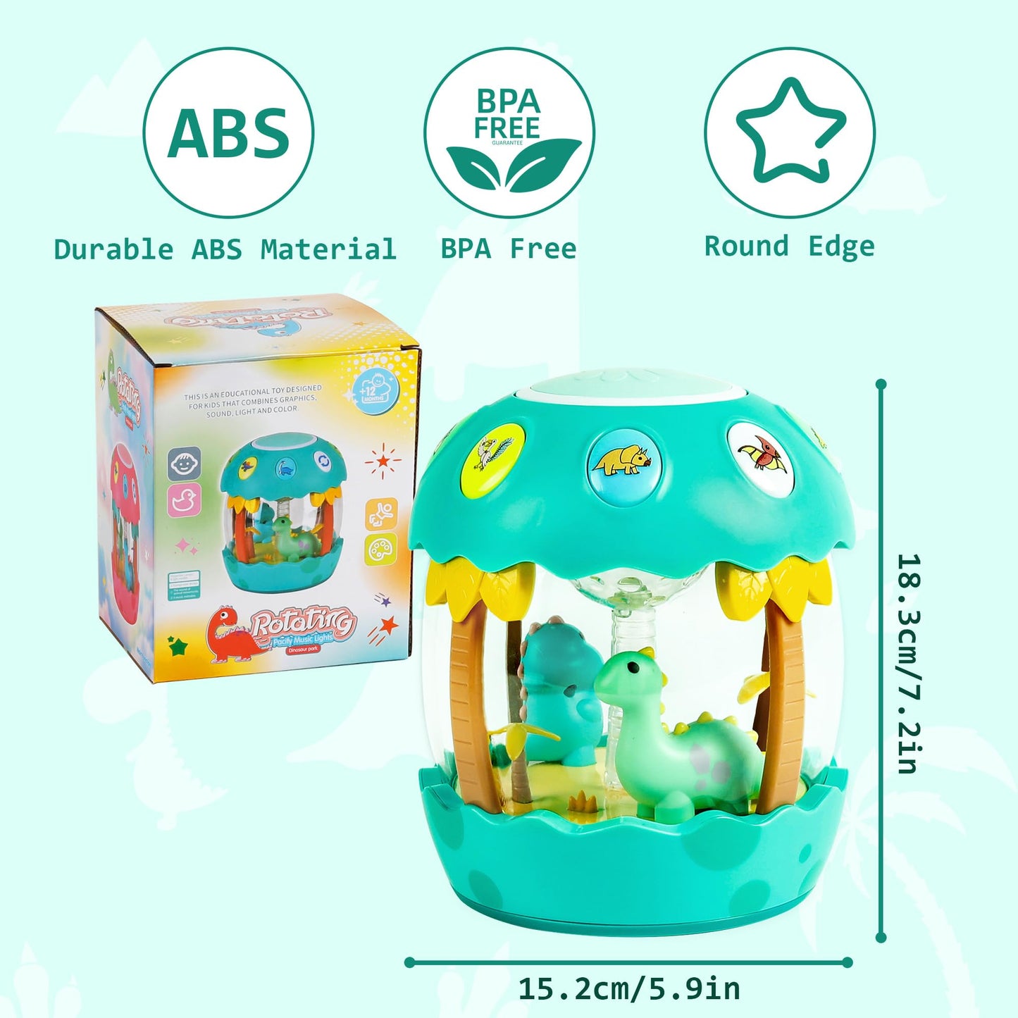 M SANMERSEN Baby Boy Toys 6-12 Months, Dinosaur Rotating Light Up Musical Baby Toys for 0-6 12-18 Months Newborn Infant Crawling Tummy Time Toys, Birthday Easter Gifts for Baby Boys- Green