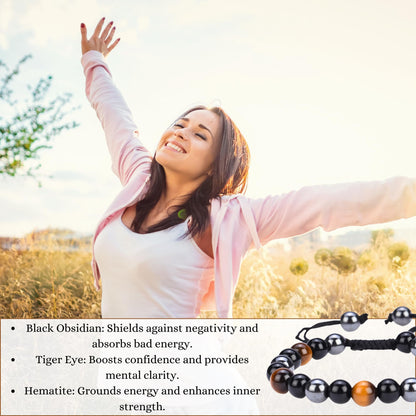 ANAYA AGATE Healing Crystal Bracelet – Chic Gemstone Bracelet for Men and Women – 8mm Round Bead Bracelets for Spiritual Healing, Protection, Positive Energy - Triple Protection