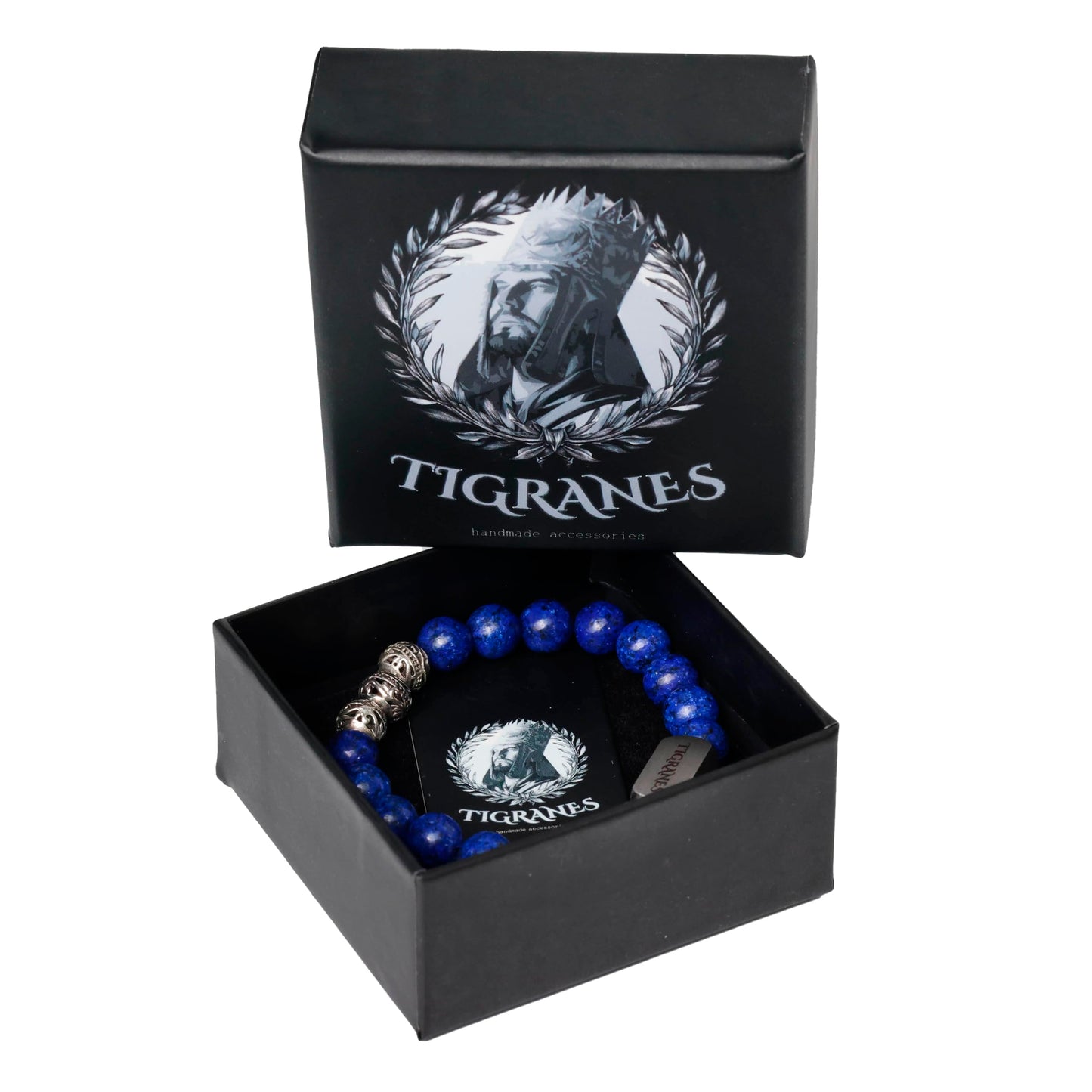 Men’s Lapis Lazuli Bracelet – Handmade Natural Stone Beaded Bracelet with Metal Accents – Tigranes Jewelry (Lapis Lazuli)