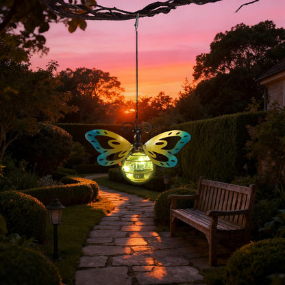 Butterfly Outdoor Decor with Bouncy Springs Pendant Lights Birthday Gifts for Women Mom Grandma,Hanging Solar Lights Outside Waterproof Metal Solar Garden Decoration for Porch,Yard,Backyard,Patio
