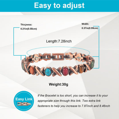 EnerMagiX Copper Bracelets for Women, 7.28-8.46inch Colorful Turquoise Adjustable Bracelets with Magnets,Mother's Day Jewelry Gifts