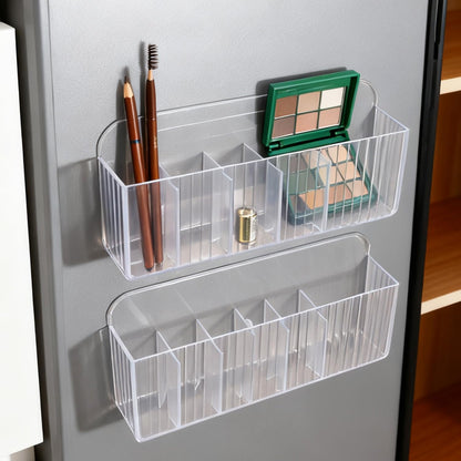 Wall Mount Storage Organizer, Clear Storage Box Holder Basket with 6 Compartments No Drilling Hang Walls/Doors for Kitchen, Cabinet, Bathroom, Bedroom, Office (19x8x3.8cm)