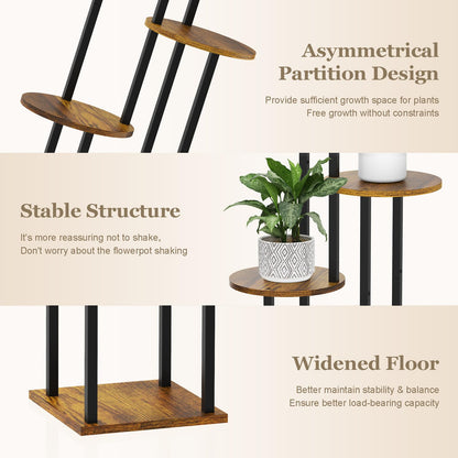 SMFANLIN 4 Tier Plant Stand Indoor, Metal Wooden Tall Plant Shelf Flower Pot Stand for Multiple Plants, Corner Flower Holder Plant Display Rack for Living Room Balcony Patio Garden (Rustic Brown)