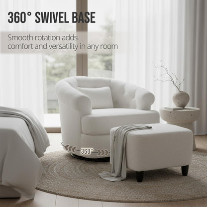 Wismestr Barrel Swivel Accent Chair - Modern Comfy Boucle Armchair with Ottoman, Round Upholstered Sofa Lounge Chairs Set for Living Room, Bedroom, Reading Corner, Small Spaces (Beige)