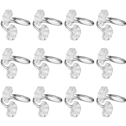 Ginkgo Leaf Napkin Rings Set of 12 Stainless Steel Gold Napkin Holder Metal Napkin Ring for Dinner Party Wedding Banquet Buffet Table (Silver, Ginkgo Leaf)