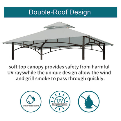 Grill Gazebo Replacement Canopy Top - Wonwon 5x8 Gazebo Roof Double Tiered Outdoor BBQ Roof Cover Grill Shelter Only Fit for Model L-GG001PST-F (Gray)