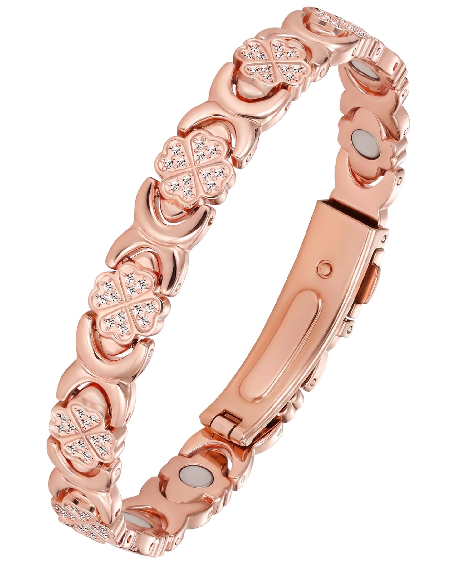 Jecanori Magnetic Copper Bracelet for Women With 3500 Gauss Magnets, Heart-Leaf Copper Bracelet, Premium Fold-Over Clasp,Rose Gold