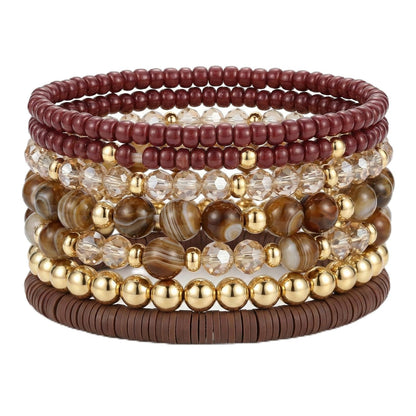 Ysenchan 7 Pcs Gold Beaded Bracelets for Women Trendy, 14K Gold Plated Stackable Stretch Bracelets Set, Adjustable Elastic Gold Bead Strand Jewelry, Hypoallergenic Gift for Women