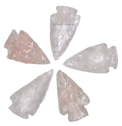 Amazing Gemstone 5 Pieces Rose Quartz Arrowhead, Crystal and Healing Stone Flint Rock Arrow Head - 1 to 1.5 Arrowheads for DIY Project Craft Point Jewelry Making