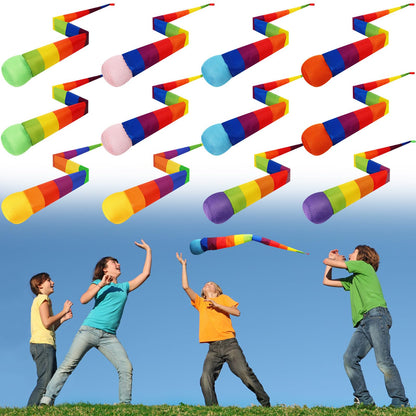 Leyndo 12 Pcs 28 Inch Throw and Catch Balls with Rainbow Tail, Soft Sports Play Comet Balls Playground Toys Bulk for Kids Adults Games and Activities Fun Throwing School (Classic)