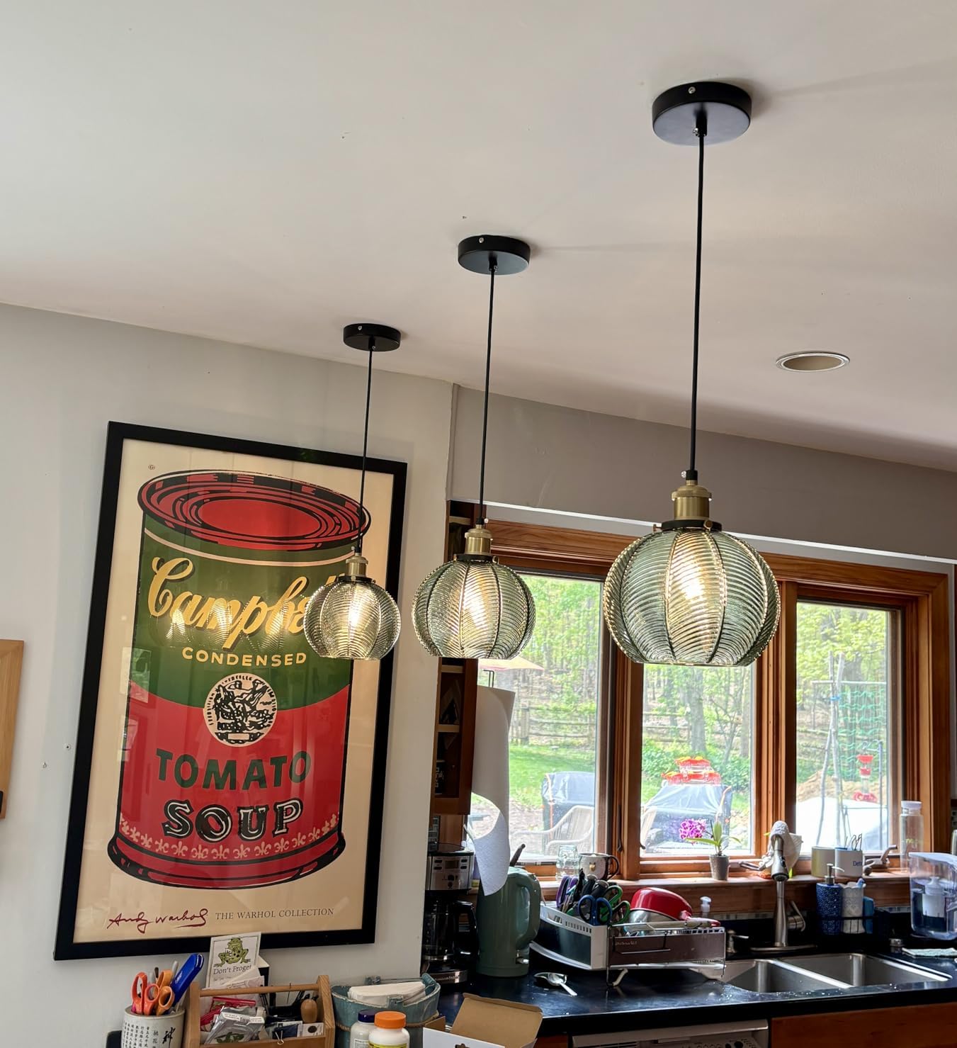 ZRPSSGE 7.8in Vintage Pendant Light 1- Light Kitchen Sink Pendant Lights with Green Hand Blown Glass Small Hanging Lamp for Kitchen Island Dining Room Bedroom Bathroom Hallway E26