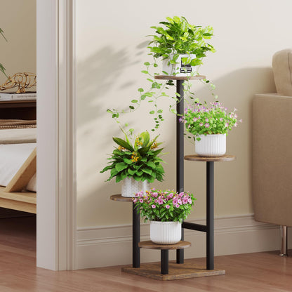Homsorout Plant Stand Indoor with Grow Light,4-Tiered Tall Plant Stand Indoor, Metal Plant Shelf with Adjustable Light, Ideal for Living Room, Garden, Patio (Black Brown)