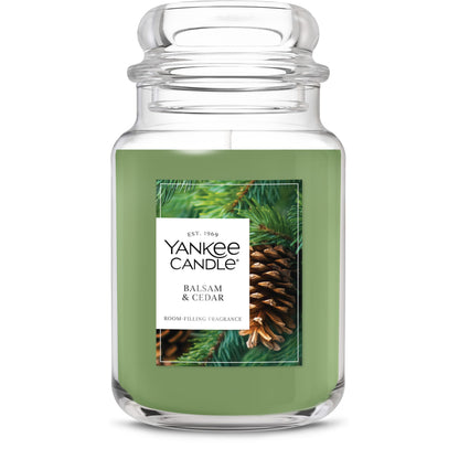 Yankee Candle Balsam & Cedar, Scented Candle, 22oz Large Jar with up to 150 Hour Burn Time, Giftable