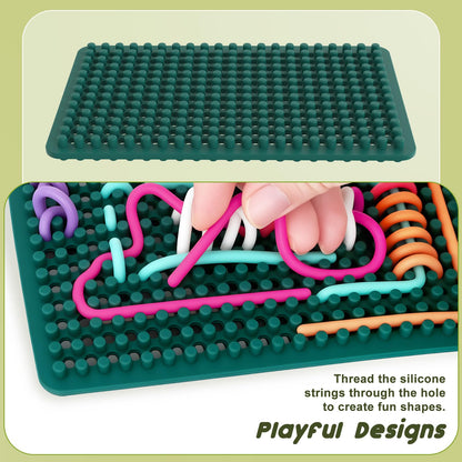 Silicone Fidget Toys for Kids, Sensory Activity Knitted Board for Stress Relief, Calming, Focus, ADHD and Autism, Sensory Travel Toys for Kids 3+ & Adults with 20 Strings