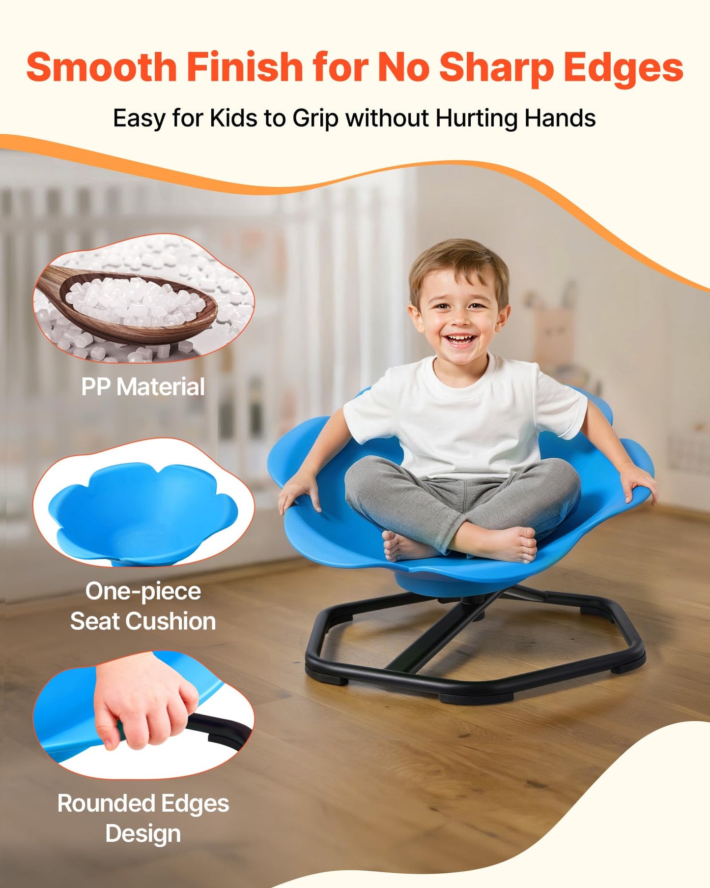 VEVOR Kids Swivel Chair, 220 lbs Capacity, Cylinder Shape Sensory Spinning Chair, Autistic Kids Sensory Toy Seat with Non-Slip Metal Base, Toddler Sit & Spin Seat for Coordination Balance Focus, Blue