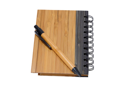 Bamboo Covered Notebook, Spiral Hardcover, Bamboo Ballpoint Pen, Diary for Students, Sketches, Writing, Lined Page, Arts & Crafts, Note-Taking, 70 Sheets, Recycled Product, Eco-Friendly Production