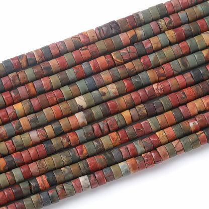 150pcs 2x4mm Natural Picasso Jaspers Stone Tube Shape Beads Loose Flat Round Cylinder Flat Spacer Green Stone Beads for Bracelet Earrings Jewelry Making