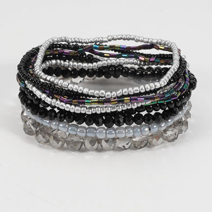 ChungLong0593 Boho Colorful Stackable Crystal Glass Beads Stretch Bracelets Multilayered Bracelets for Women Bohemian Jewelry-Black 9pcs