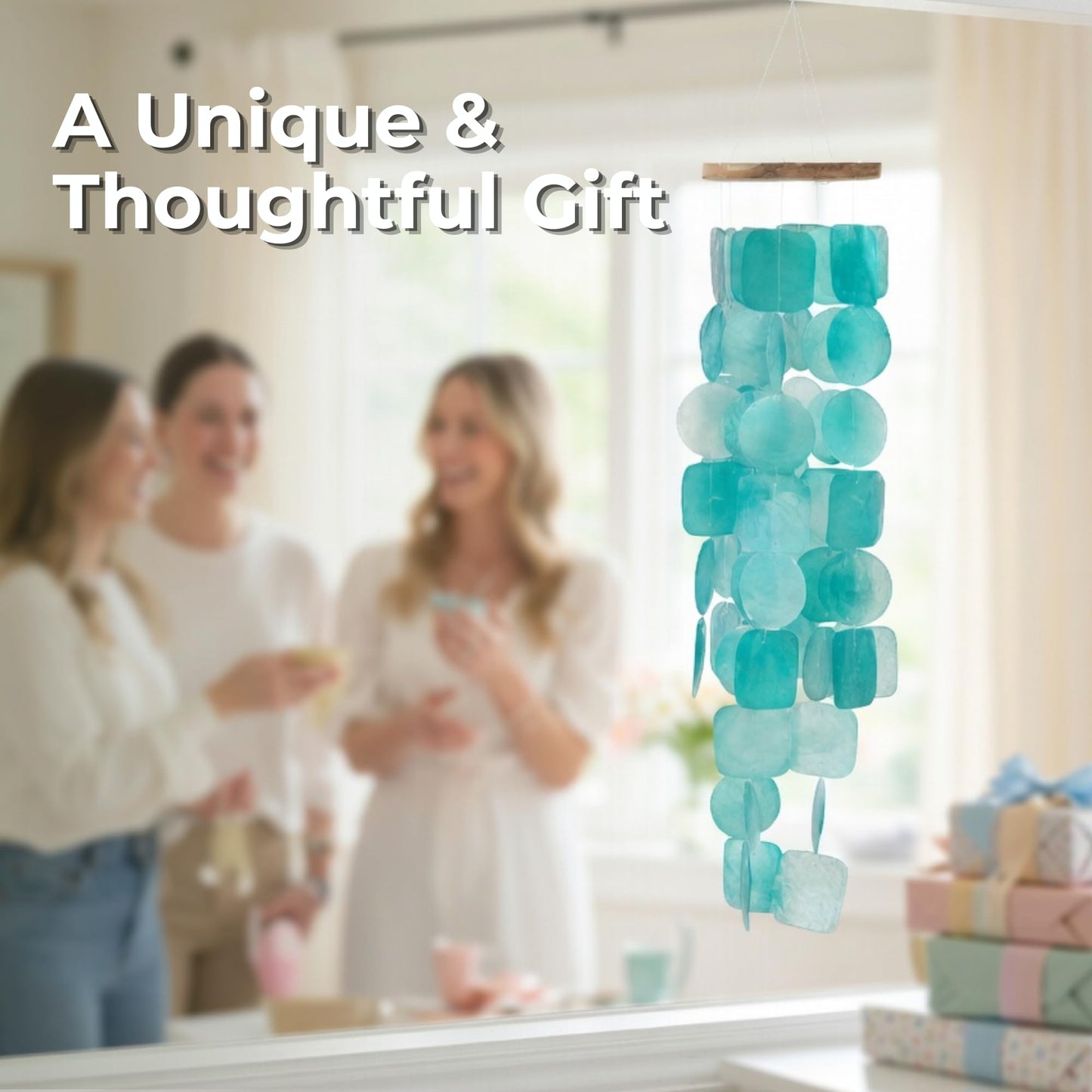 Solange & Frances Wind Chimes for Outside. Capiz Shell Wind Chime Outdoor Decor. Unique House Decor and Birthday Gifts for Women. Ideal Gifts for Women Who Have Everything