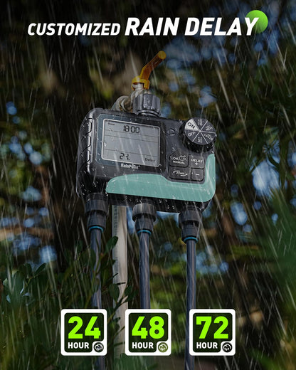 RAINPOINT Sprinkler Timer 3 Zone, Programmable Water Timer for Watering with Automatic/Manual/Rain Delay/Watering Mode, IP65 Waterproof, Large LCD