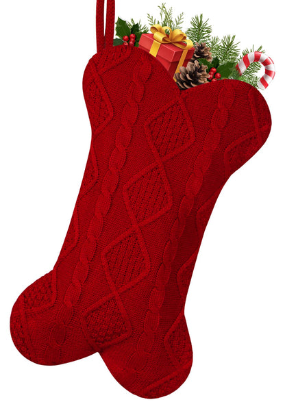 GOYOSWA Dog Christmas Stocking, 18 Inch Large Double Side Knitted Christmas Stocking for Dogs, Bone Shaped Hanging Dog Stocking for Dogs Pets (Red)