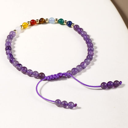 Jewever 7 Chakra Bracelets for Women Real Stone Lucky Rope Crystal Bead Bracelet Crystals and Healing Stones Jewelry Birthday Gifts (Amethyst)