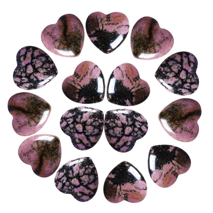 Marrywindix 15 Packs 0.8 Inch Healing Crystal Natural Rhodonite Heart Love Carved Palm Worry Stone Chakra Reiki Balancing