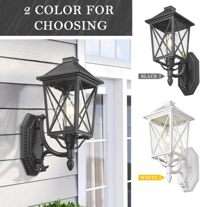 Darkaway Outdoor Wall Light Fixture,Outside Porch Lights Wall Mounted Seeded Glass Exterior Waterproof Lantern Modern E26 Socket Wall Sconce Lighting for Front Door Yard Patio