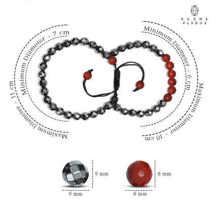 Crystal Bracelet, Hematite & Red Jasper Chakra Healing Crystal Bracelets for Men & Women, Spiritual, Positive Energy & Balance, Handmade 8mm Crystal Beads Adjustable Bracelets by Karma Pledge
